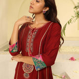 Blood Red Embroidered Kurta Set