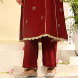 Blood Red Embroidered Kurta Set