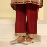 Maroon Embroidered Textured Fabric Kurta Set