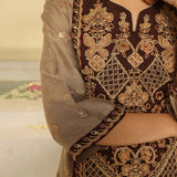 Brown Embroidered Textured Fabric Kurta Set