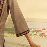 Brown Embroidered Textured Fabric Kurta Set