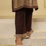 Brown Embroidered Textured Fabric Kurta Set