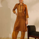 Honey Yellow Collared Straight Kurta