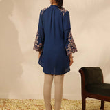 Cobalt Blue Embroidered Tunic with Button Detailing