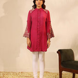 Fuchsia Embroidered Tunic with Button Detailing