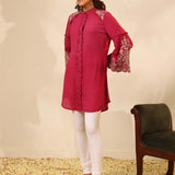 Fuchsia Embroidered Tunic with Button Detailing