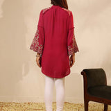 Fuchsia Embroidered Tunic with Button Detailing