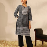 Black Long Chanderi Kurta Set with Mirrorwork