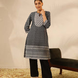 Black Long Chanderi Kurta Set with Mirrorwork