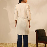 Ivory Knee-length Embroidered Kurta