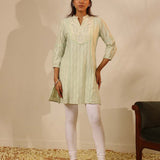 Green Raschel Net Embroidered Kurti for Women