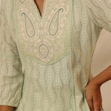 Green Raschel Net Embroidered Kurti for Women