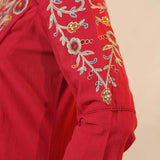 Red Knee-length Embroidered Kurta