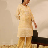 Lemon Long Chanderi Kurta Set with Mirrorwork