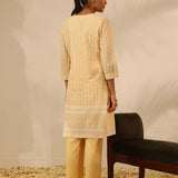 Lemon Long Chanderi Kurta Set with Mirrorwork