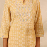 Lemon Long Chanderi Kurta Set with Mirrorwork