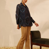 Yale Blue Chiffon Shirt with Zari Embroidery