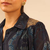 Yale Blue Chiffon Shirt with Zari Embroidery