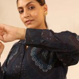 Yale Blue Chiffon Shirt with Zari Embroidery