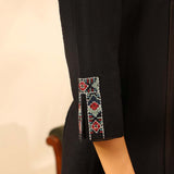 Black Collared Tunic with Intricate Embroidery and Bell Sleeves