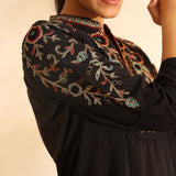 Black Knee-length Embroidered Kurta