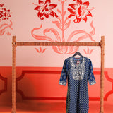 Kyra Blue Printed Cotton Designer Kurta for Women
