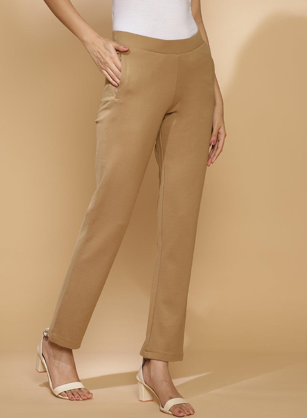 Beige Regular Plain Pants - Lakshita