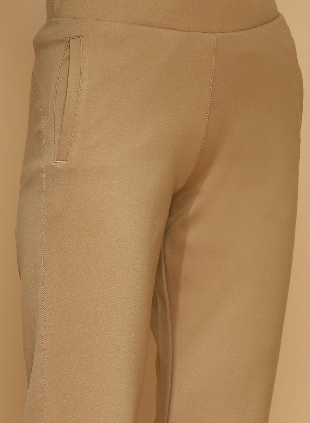 Beige Regular Plain Pants - Lakshita