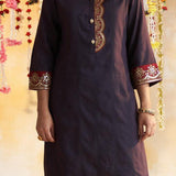 Purple Solid Kurta Set With Embroidery