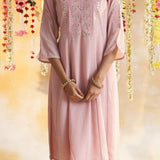 Pink  Kurta Set With Chain Stitch Embroidery