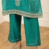 Teal Green Embroidered Chanderi Kurta Set with Gota Lace Detailing