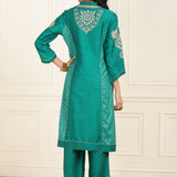 Teal Green Embroidered Chanderi Kurta Set with Gota Lace Detailing