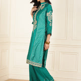 Teal Green Embroidered Chanderi Kurta Set with Gota Lace Detailing