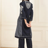 Navy Blue Embroidered Chanderi Kurta Set with Gota Lace Detailing