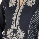 Navy Blue Embroidered Chanderi Kurta Set with Gota Lace Detailing