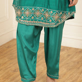 Teal Green Embroidered Party Wear Kurta Set with Mirror Work