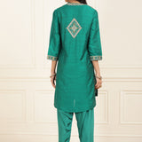 Teal Green Embroidered Party Wear Kurta Set with Mirror Work