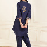 Navy Blue Embroidered Party Wear Kurta Set with Mirror Work