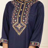 Navy Blue Embroidered Party Wear Kurta Set with Mirror Work