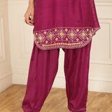 Fuchsia Embroidered Party Wear Kurta Set with Mirror Work