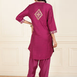 Fuchsia Embroidered Party Wear Kurta Set with Mirror Work