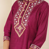 Fuchsia Embroidered Party Wear Kurta Set with Mirror Work