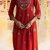 Red Kurta Set With Heavy Embroidery