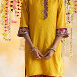 Sunset Yellow Solid Kurta Set With Embroidery