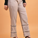 Grey Elastic Pant with Lace and Embroidery Detail - Lakshita