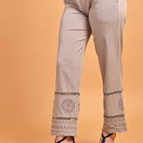 Grey Elastic Pant with Lace and Embroidery Detail - Lakshita