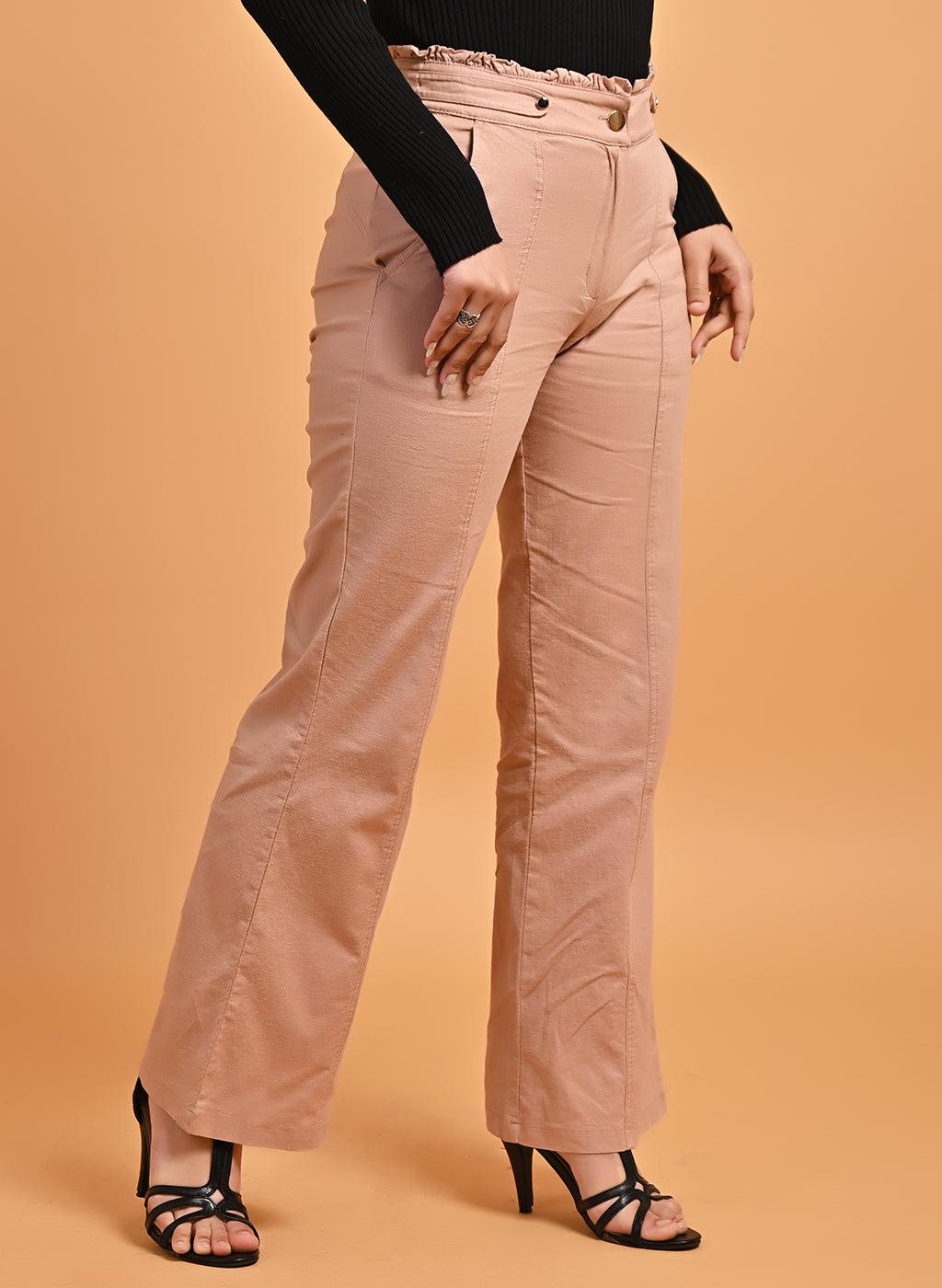 Pink Flared Paneled Pant with Pleated Fabric Embellishment - Lakshita