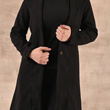 Black Long Trench Coat with Paneled Font and Button Detail - Lakshita