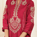 Red Embroidered Chanderi Kurta Set with Gota Lace Detailing