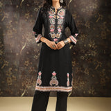 Black Embroidered Kurta Set with Mirror Work